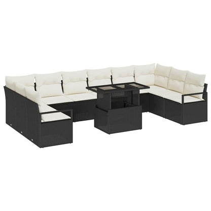 Conjunto de Sofá de Jardim 11 pcs Preto e creme vime PE