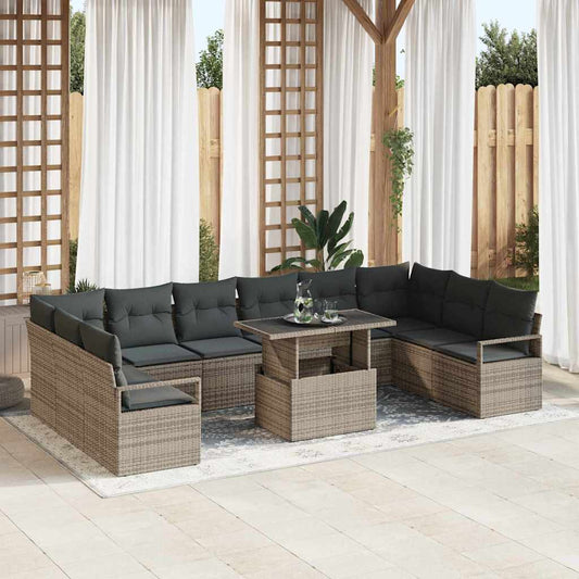 Conjunto de Sofá de Jardim com almofada 11 pcs Cinzeto vime PE