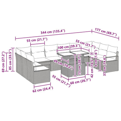 Conjunto de Sofá de Jardim 11 pcs bege e creme vime PE