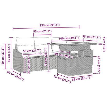 Conjunto de Sofá de Jardim 5 pcs Preto e creme vime PE