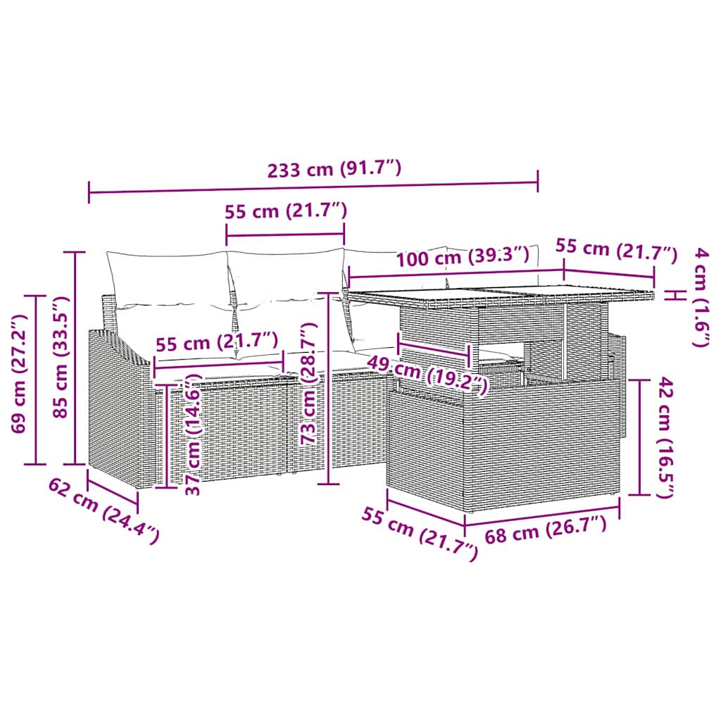 Conjunto de Sofá de Jardim 5 pcs bege e cinzento claro vime PE