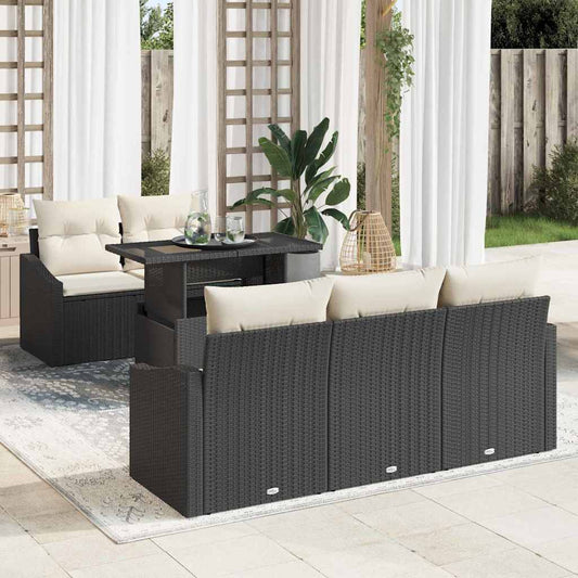 Conjunto de Sofá de Jardim 6 pcs Preto e creme vime PE