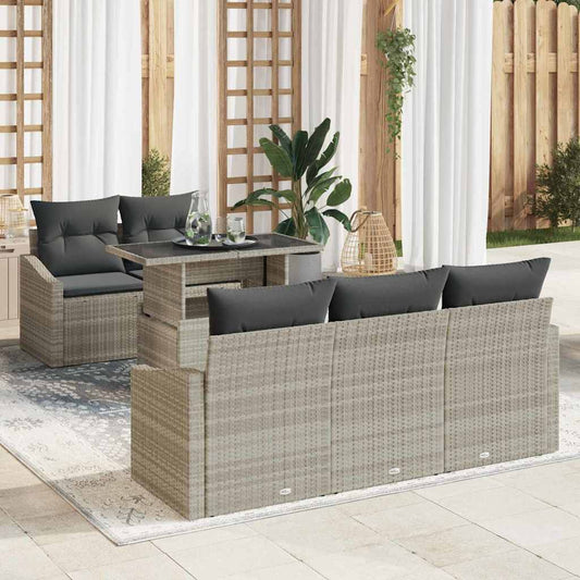 Conjunto de Sofá de Jardim 6 pcs Cinzento-claro vime PE