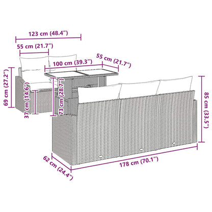 Conjunto de Sofá de Jardim 6 pcs Cinzento-claro vime PE