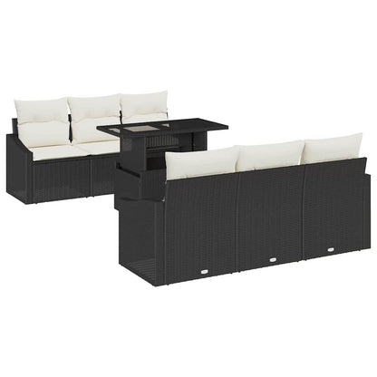 Conjunto de Sofá de Jardim 7 pcs Preto e creme 100 x 55 x 73 cm