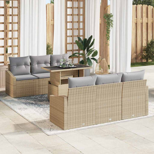Conjunto de Sofá de Jardim 7 pcs Bege e Cinza Claro vime PE
