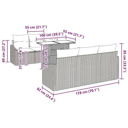 Conjunto de Sofá de Jardim 7 pcs Cinzento-claro vime PE