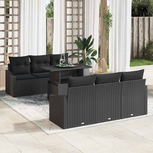 Conjunto de Sofá de Jardim com travesseiro 7 pcs Preto vime PE