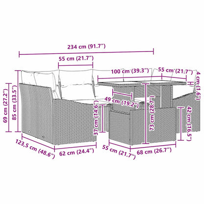 Conjunto de Sofá de Jardim 7 pcs Cinzeto vime PE