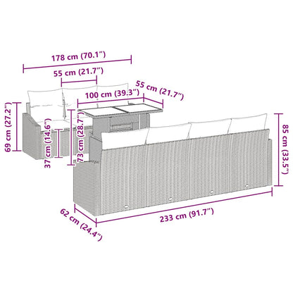 Conjunto de Sofá de Jardim 8 pcs Cinzento-claro vime PE