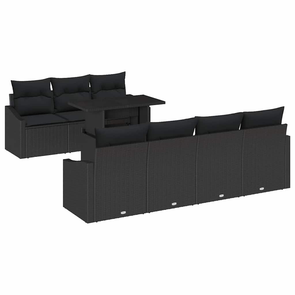 Conjunto de Sofá de Jardim com almofada 8 pcs Preto vime PE