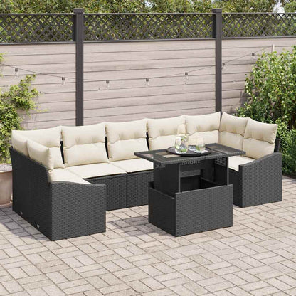 Conjunto de Sofá de Jardim 8 pcs Preto e Creme vime PE