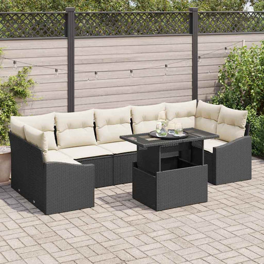 Conjunto de Sofá de Jardim 8 pcs Preto e Creme vime PE