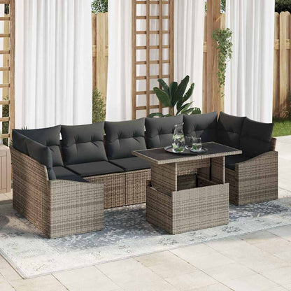 Conjunto de Sofá de Jardim com almofada 8 pcs Cinzeto vime PE