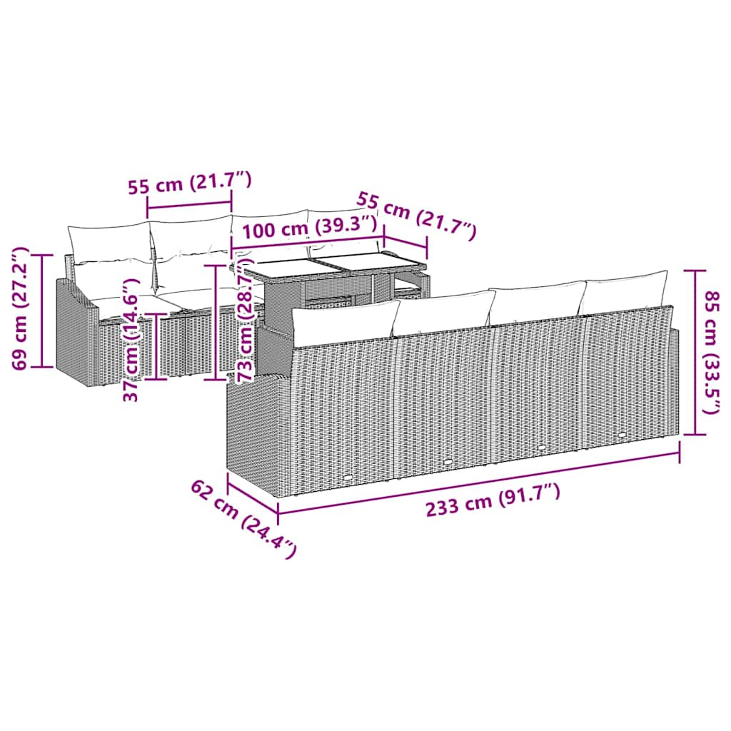 Conjunto de Sofá de Jardim 7 pcs Bege e Cinza Claro vime PE