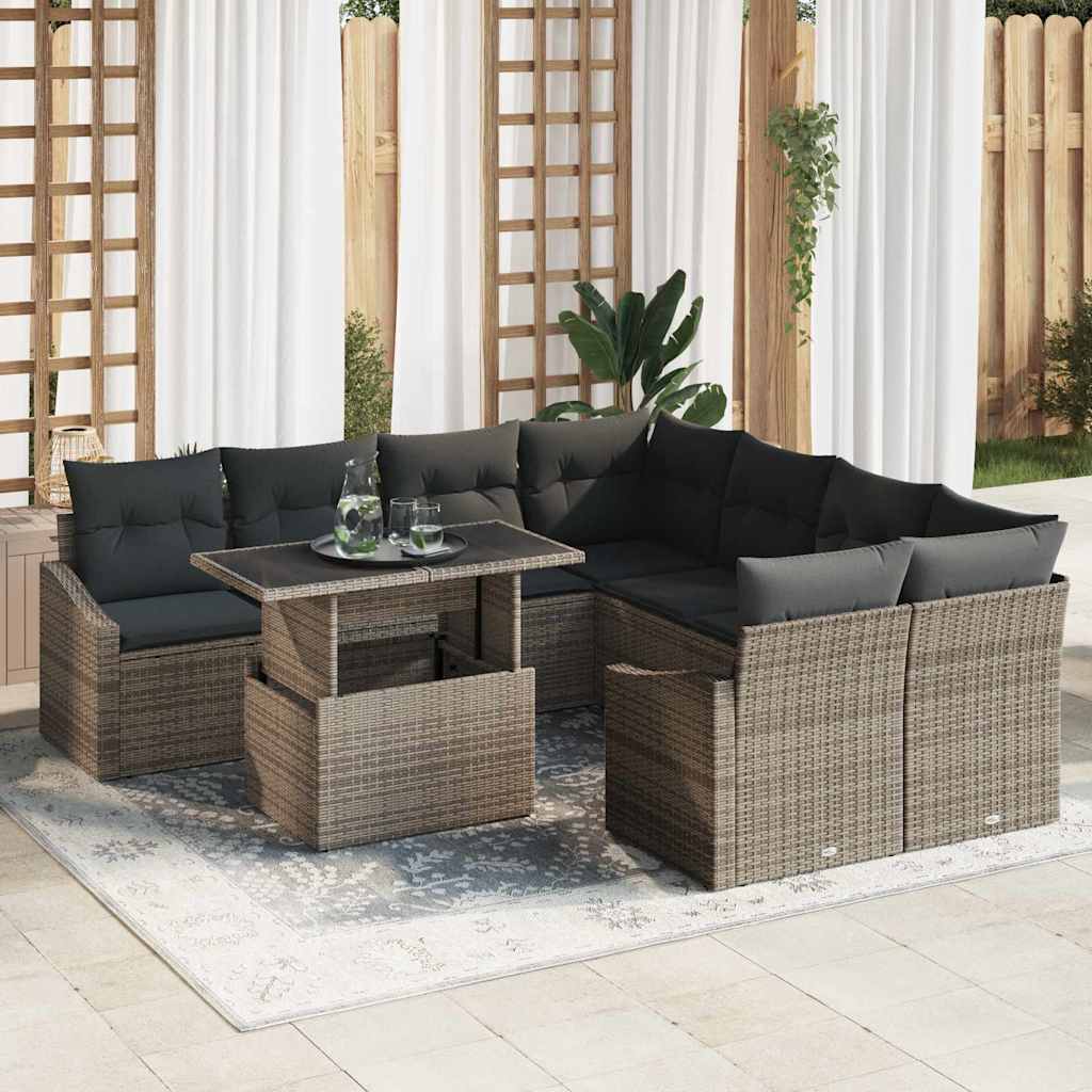 Conjunto de Sofá de Jardim com almofada 9 pcs Cinzeto vime PE