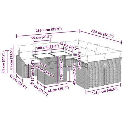 Conjunto de Sofá de Jardim com almofada 9 pcs Cinzeto vime PE