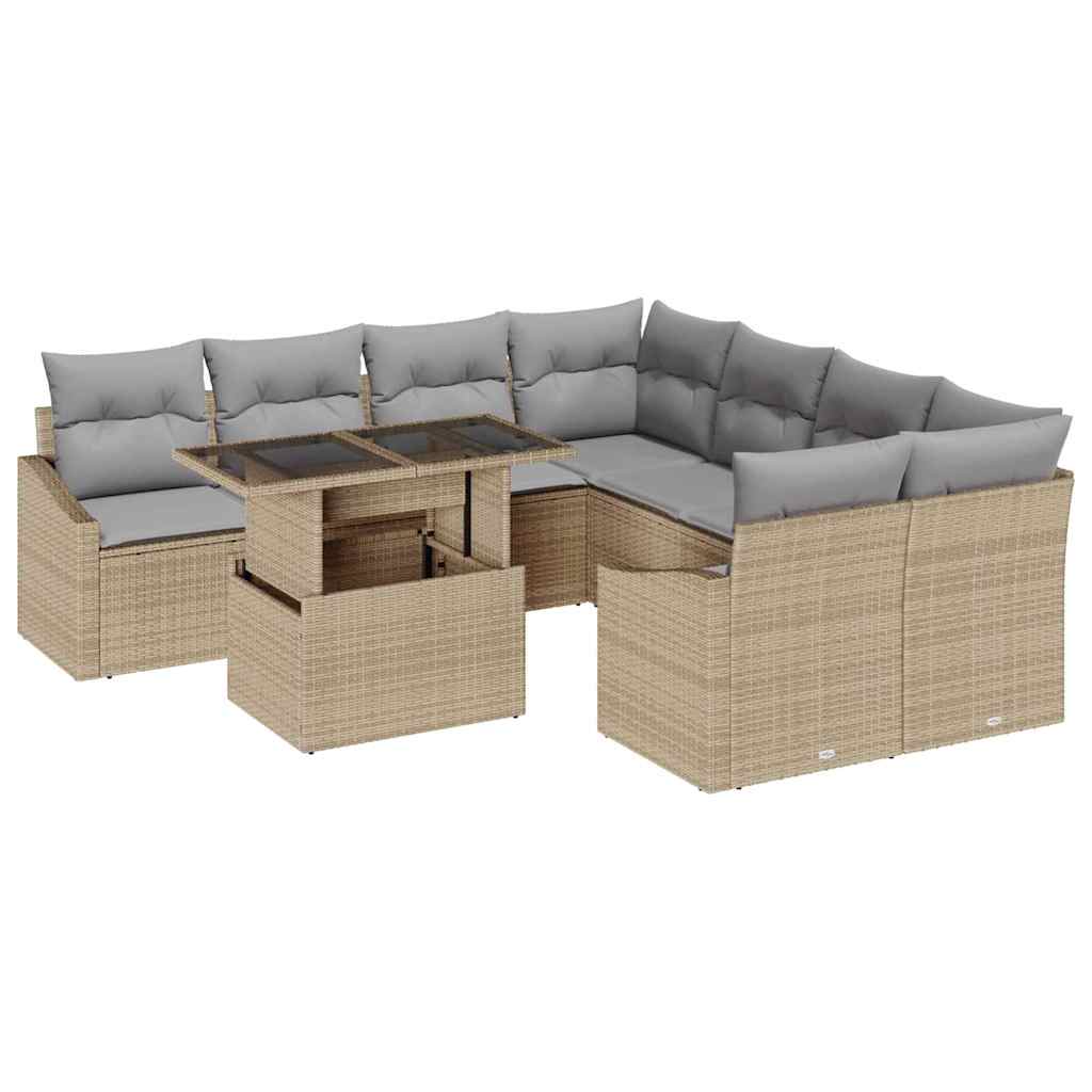 Conjunto de Sofá de Jardim 9 pcs Bege e Cinza Claro vime PE