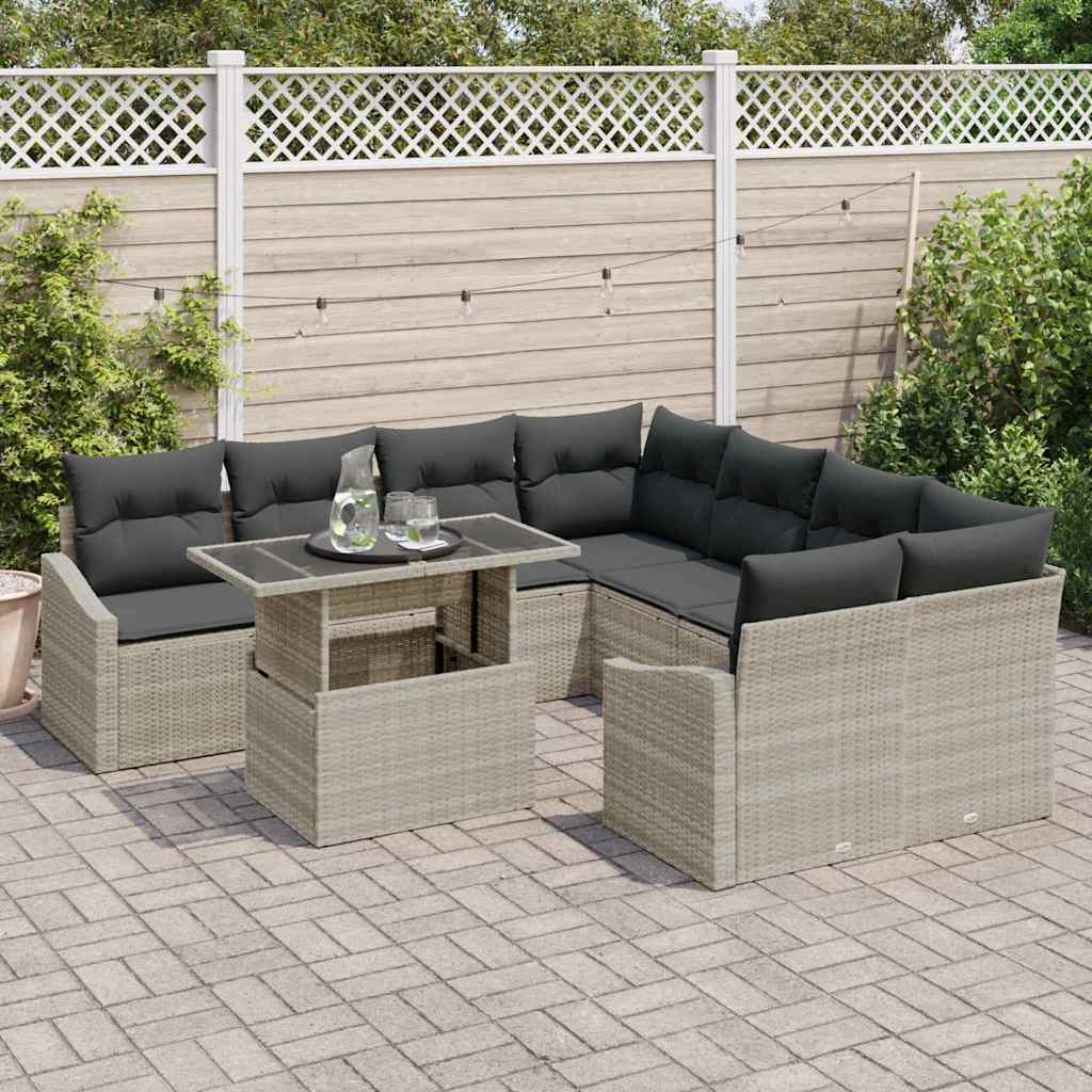 Conjunto de Sofá de Jardim 9 pcs Cinzento-claro vime PE