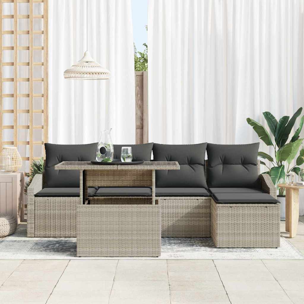 Conjunto de Sofá de Jardim com almofada 6 pcs Cinzento-claro