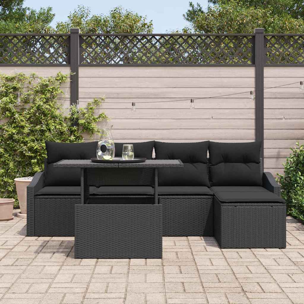 Conjunto de Sofá de Jardim com almofada 6 pcs Preto