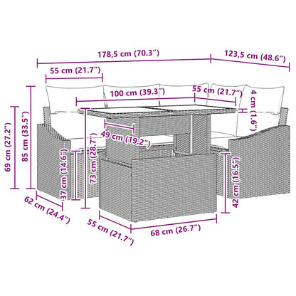 Conjunto de Sofá de Jardim com almofada 5 pcs Preto vime PE