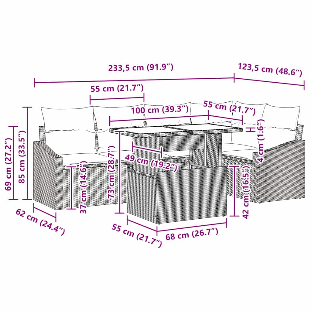 Conjunto de Sofá de Jardim Manual 6 pcs bege e cinzento claro