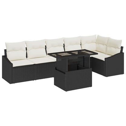 Conjunto de Sofá de Jardim com almofada 7 pcs Preto e creme
