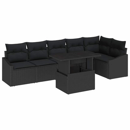 Conjunto de Sofá de Jardim com almofada 7 pcs Preto vime PE