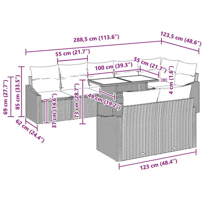 Conjunto de Sofá de Jardim com almofada Manual 9 pcs Preto