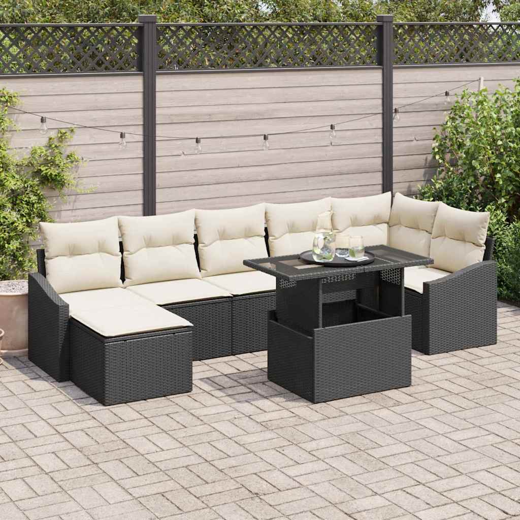 Conjunto de Sofá de Jardim 8 pcs Preto e Creme vime PE
