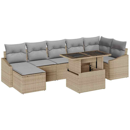 Conjunto de Sofá de Jardim 8 pcs Bege e Cinza Claro vime PE