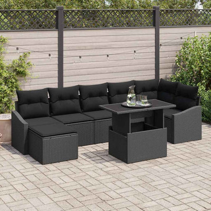 Conjunto de Sofá de Jardim com almofada 8 pcs Preto vime PE