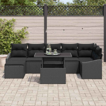 Conjunto de Sofá de Jardim com almofada 8 pcs Preto vime PE