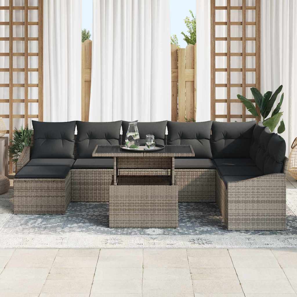 Conjunto de Sofá de Jardim com almofada 9 pcs Cinzeto