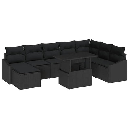 Conjunto de Sofá de Jardim com almofada 9 pcs Preto