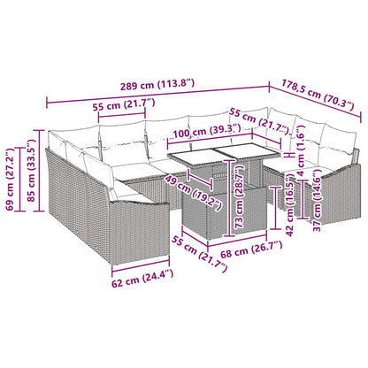 Conjunto de Sofás com almofada 10 pcs Cinzento-claro vime PE