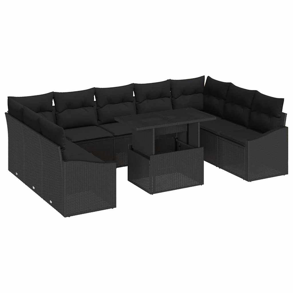 Conjunto de Sofás com almofada Manual 10 pcs Preto vime PE