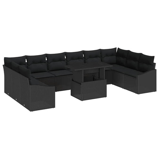 Conjunto de Sofás com almofada Manual 11 pcs Preto vime PE