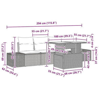 Conjunto de Sofás com almofada 5 pcs Bege e Creme vime PE