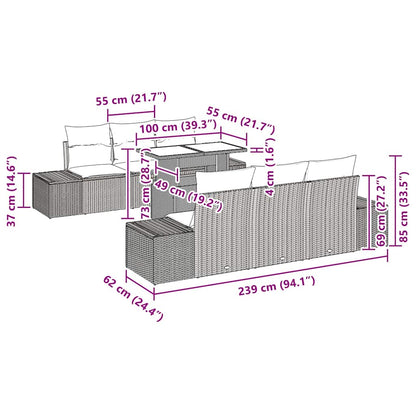 Conjunto de Sofás com almofada 7 pcs Bege e Cinza Claro vime PE