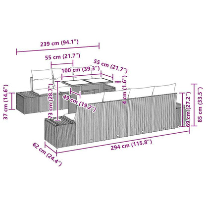 Conjunto de Sofás com almofada 8 pcs Cinzento-claro vime PE