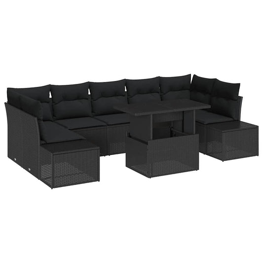 Conjunto de Sofás com almofada Manual 8 pcs Preto vime PE