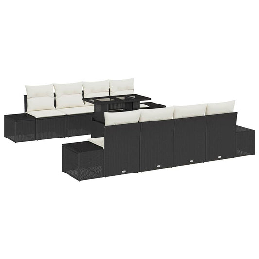 Conjunto de Sofá de Jardim 9 pcs Preto e Creme vime PE