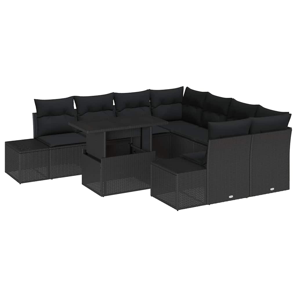 Conjunto de Sofás com almofada Manual 9 pcs Preto vime PE