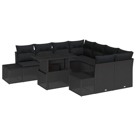 Conjunto de Sofás com almofada Manual 9 pcs Preto vime PE