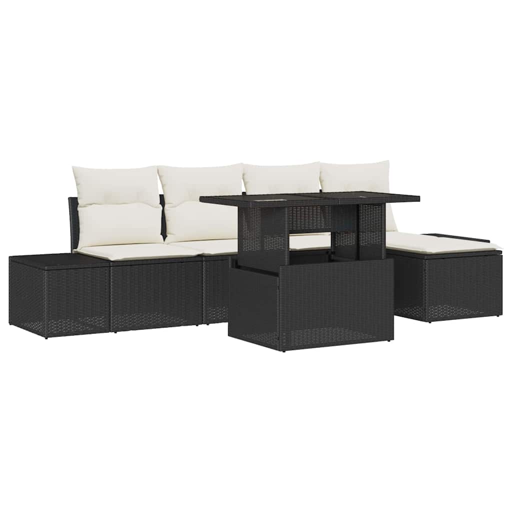 Conjunto de Sofá de Jardim 6 pcs Preto e Creme vime PE
