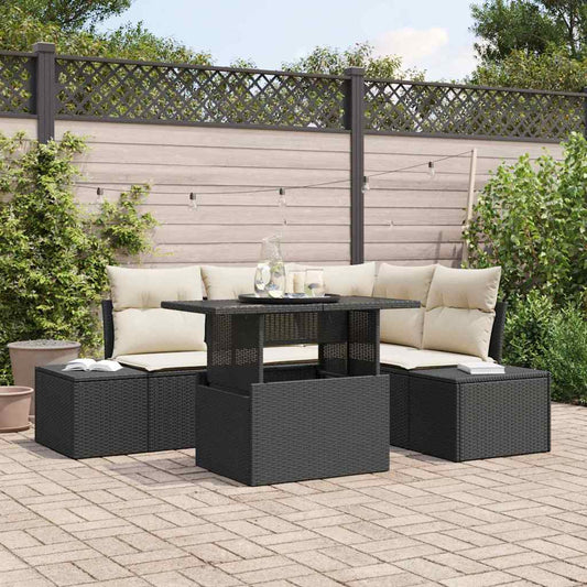 Conjunto de Sofá de Jardim 5 pcs Preto e creme 100 x 55 x 73 cm