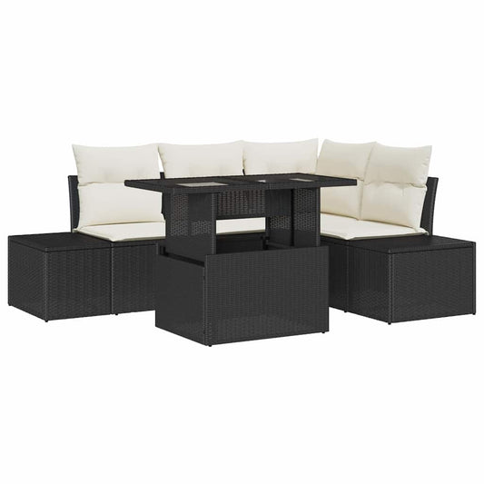 Conjunto de Sofá de Jardim 5 pcs Preto e creme 100 x 55 x 73 cm