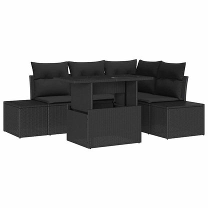 Conjunto de Sofá de Jardim com almofada 5 pcs Preto vime PE